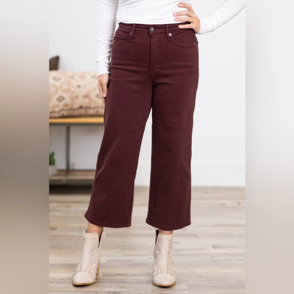 Judy Blue NWT Berry Wide Leg High Riss Tummy Control Jeans Sz 30 - Picture 1 of 10